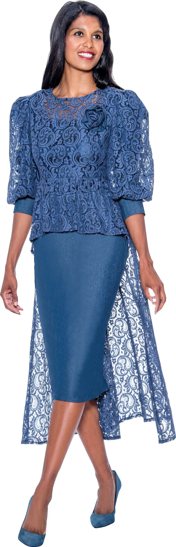 Devine Sport 63692W High-low Lace Overlay Denim 2pc Skirt Set