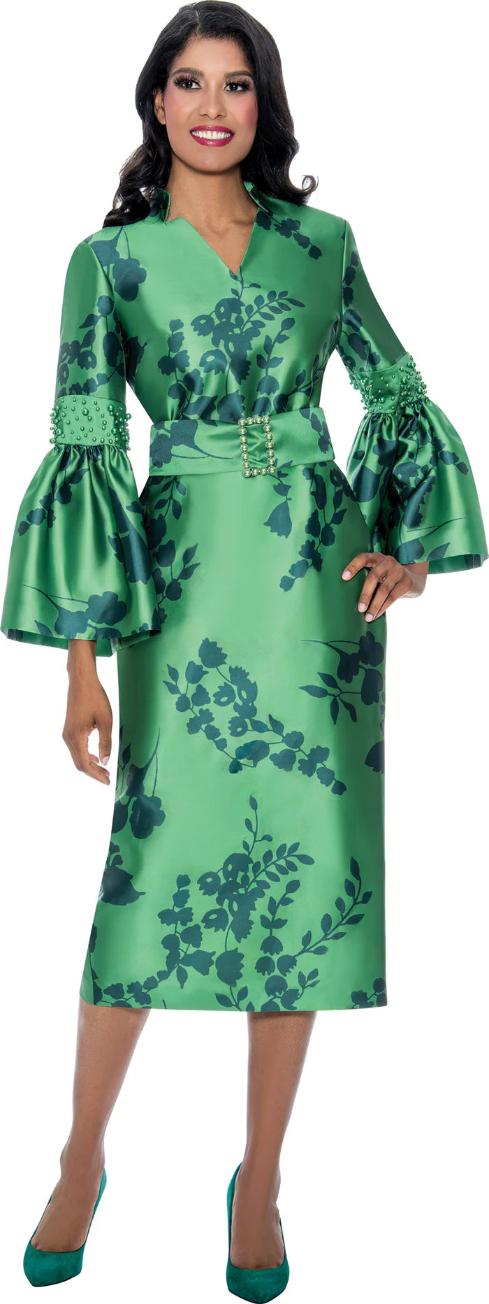 Dresses By Nubiano 100031 Green Print Twill Dress