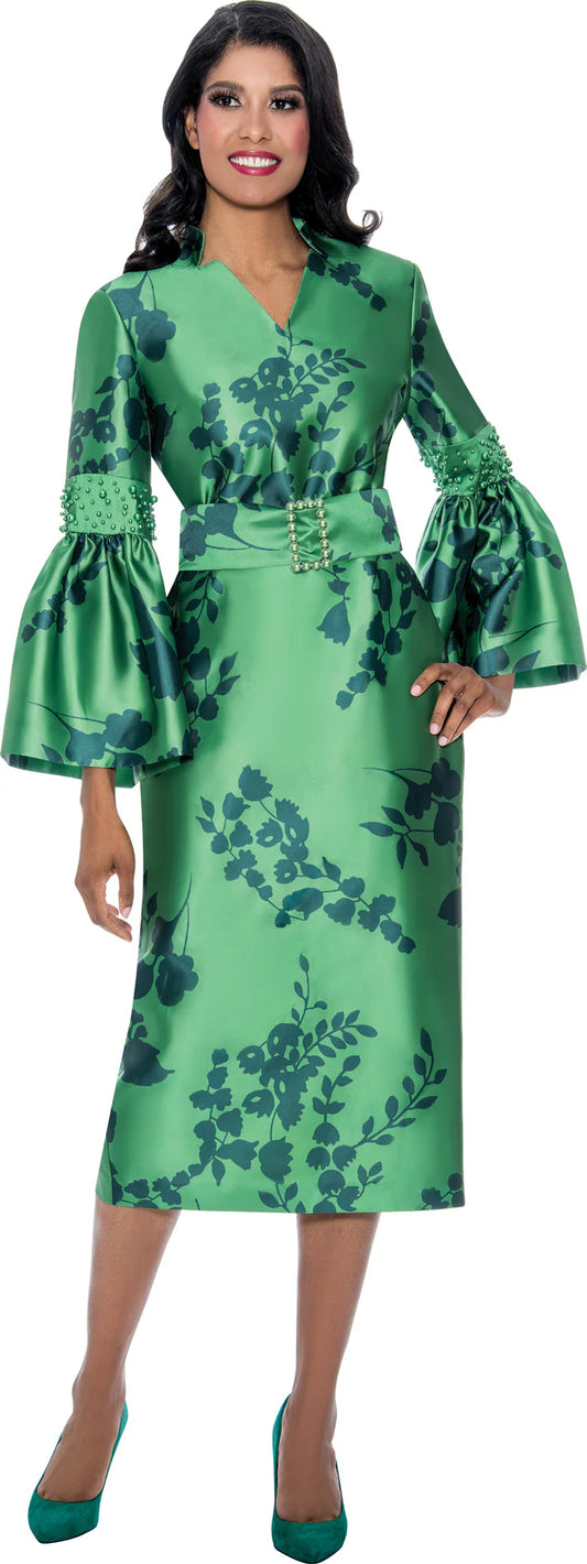 Dresses By Nubiano 100031 Green Print Twill Dress